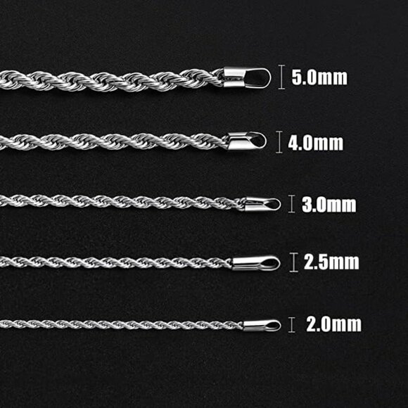 Elegant 3mm Rope Chain Necklace for Men - 20 Inch Stainless Steel Jewelry Gift - Picture 2 of 9